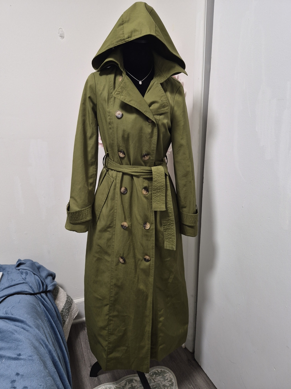 Rachel Zoe Olive Hooded Double-Breasted Trench Coat